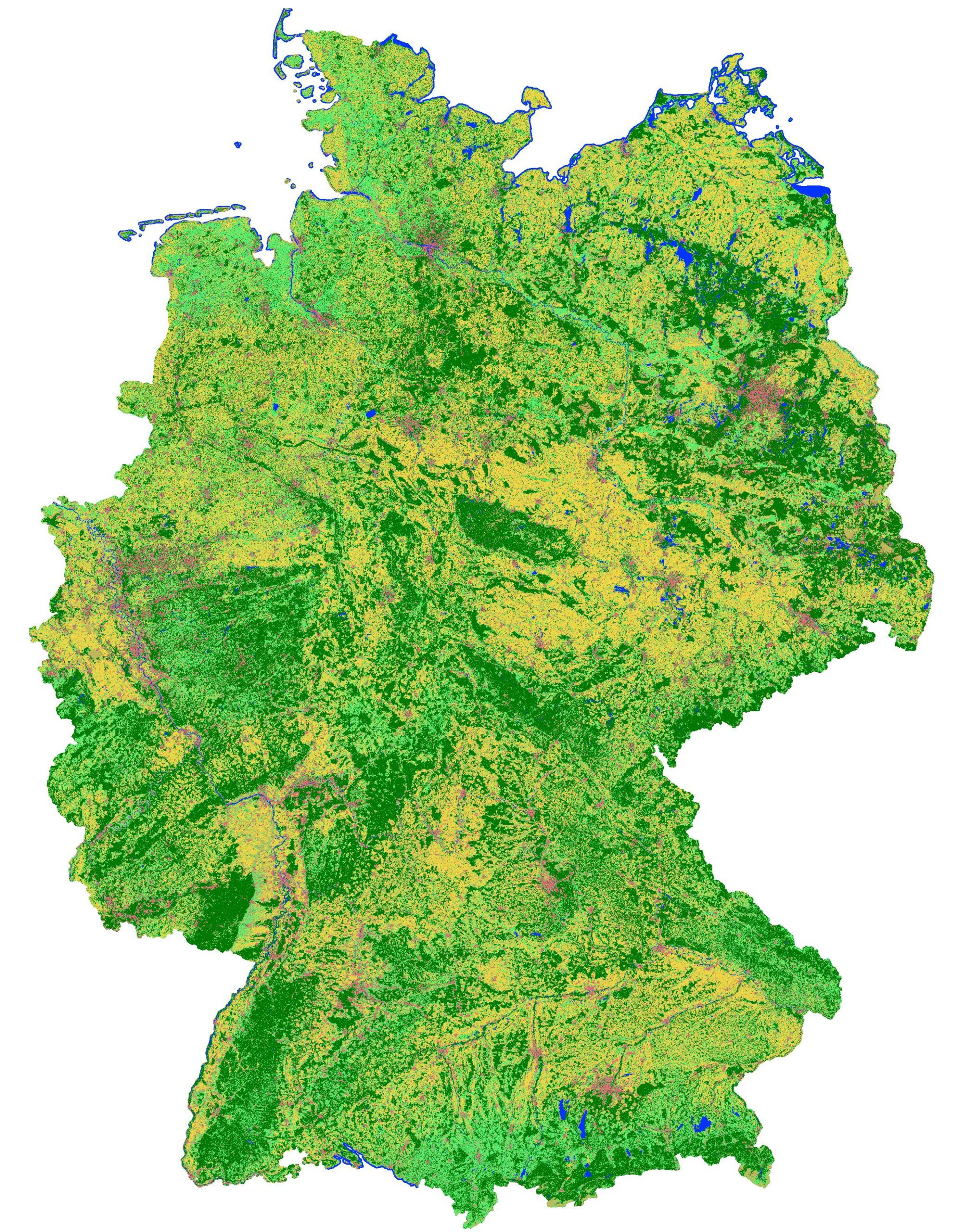Map of Germany of the land cover classification results for 2020