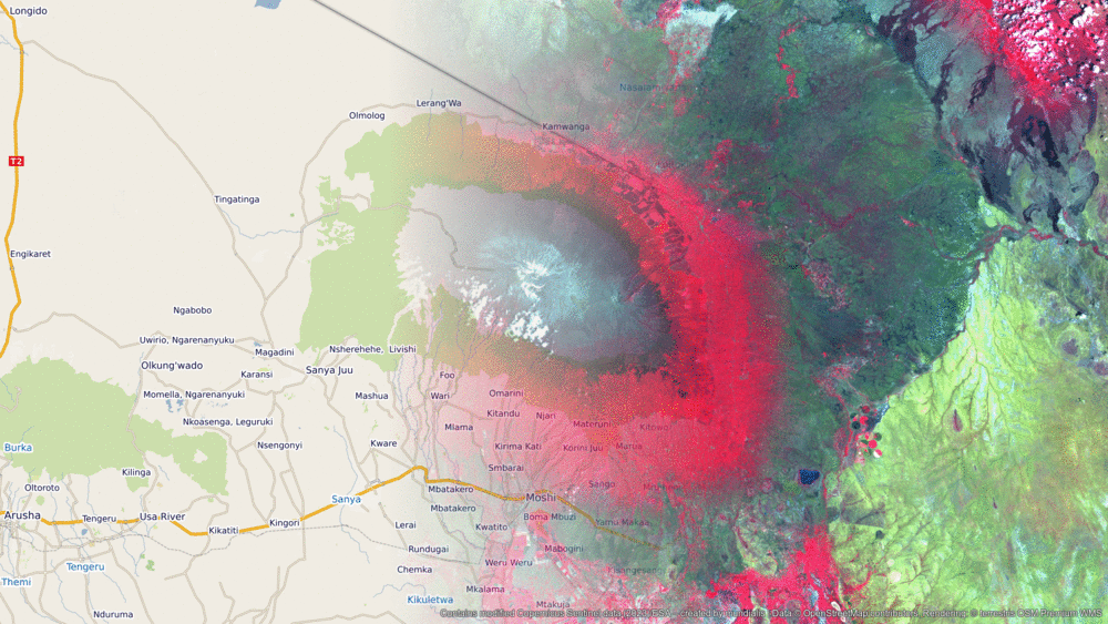 Satellite image of the month May 2024: Kilimanjaro (Tanzania) - blend OSM